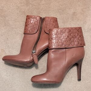 Coach Tan Ankle Booties with Signature Pattern